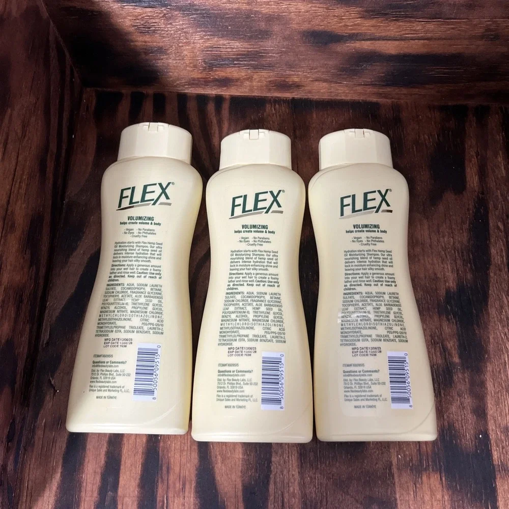 Flex Hemp Seed Oil Shampoo 15fl oz Volumizing Herbal Extract Vegan No Dyes 3 Lot